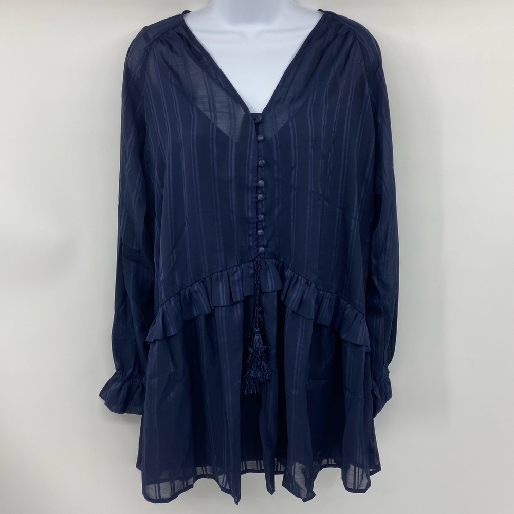 Line + Dot Tunic Dress with Ruffles and Tassels Small Navy Blue New with Tag